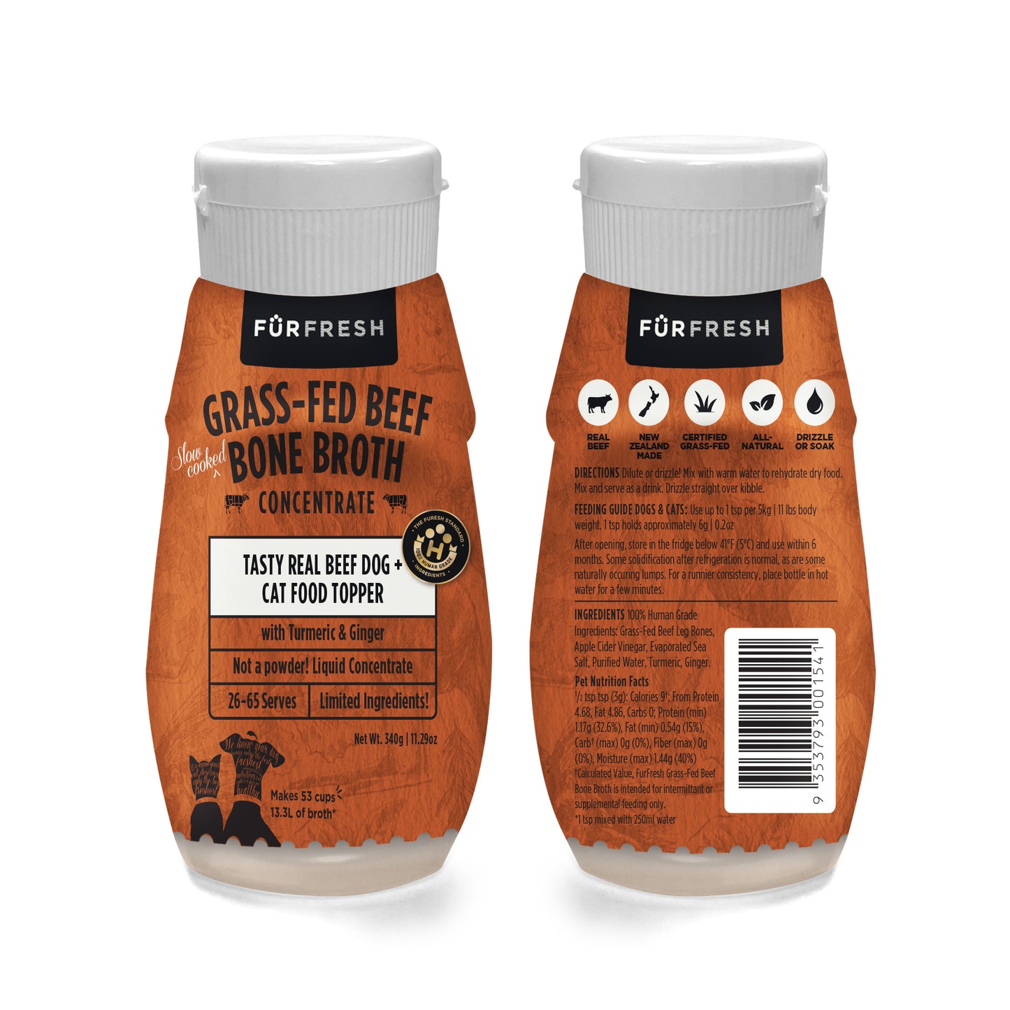 Grass-Fed Beef Bone Broth with Turmeric & Ginger Dog & Cat Food Topper