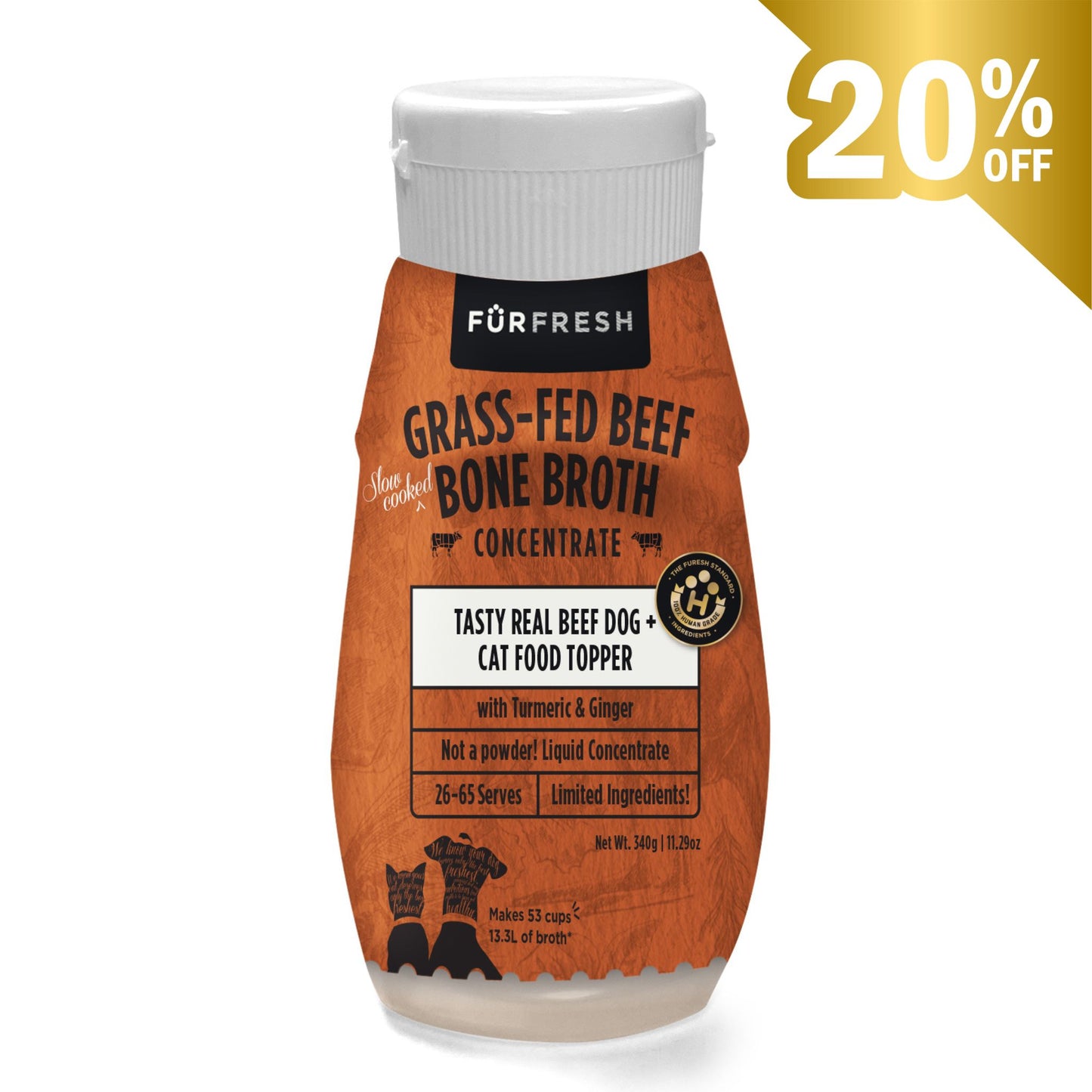 Grass-Fed Beef Bone Broth with Turmeric & Ginger Dog & Cat Food Topper