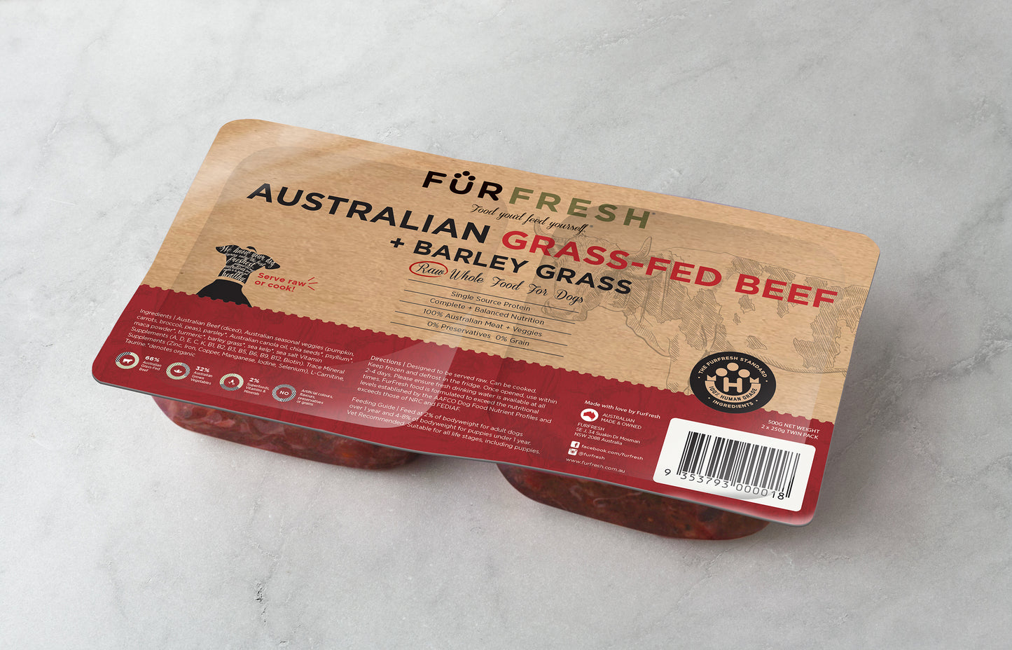 Australian Grass-Fed Beef + Barley Grass 500g Twin Pack